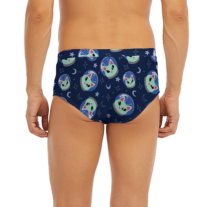 Astronaut Alien Cat Print Men's Briefs