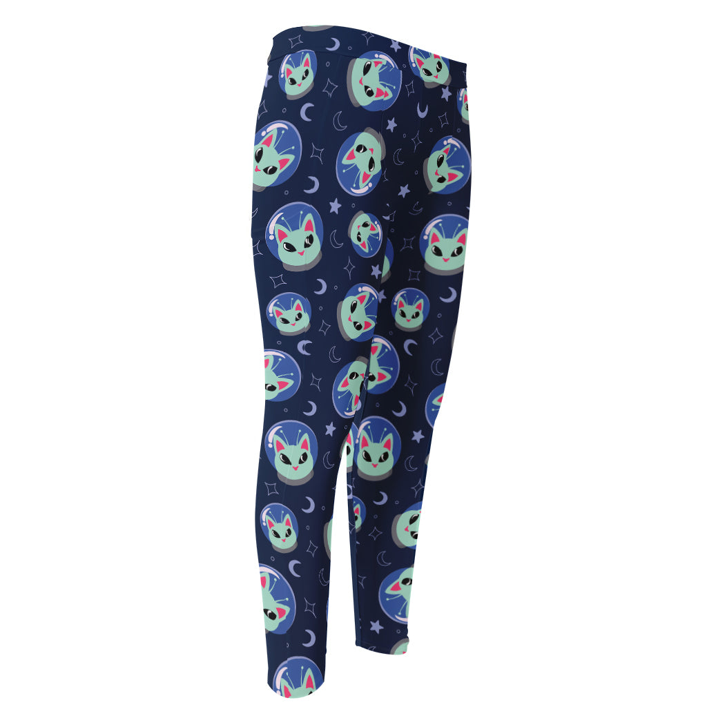 Astronaut Alien Cat Print Men's Compression Pants