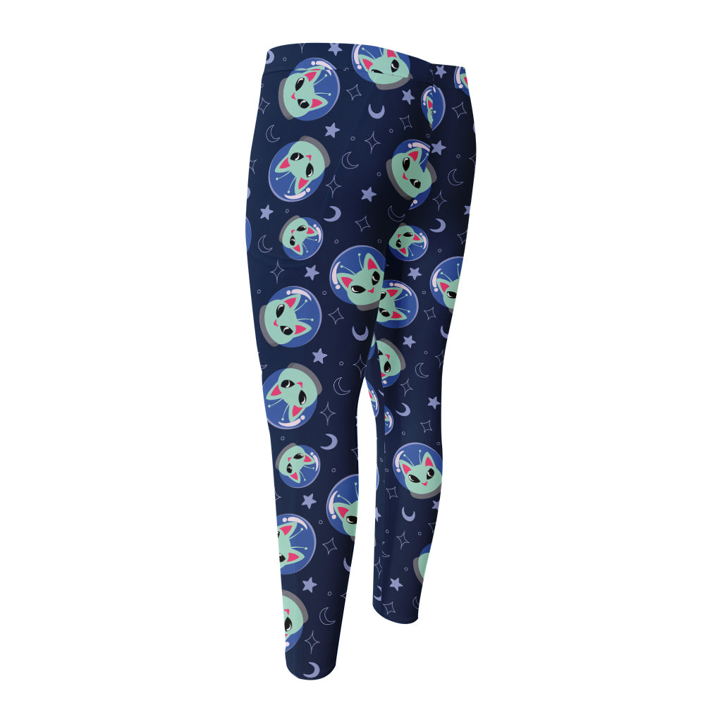 Astronaut Alien Cat Print Men's Compression Pants