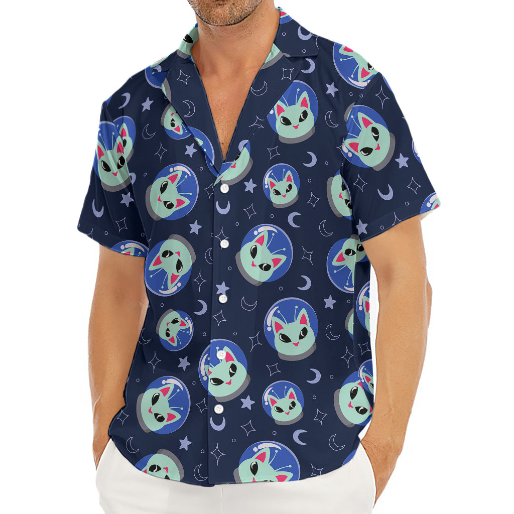 Astronaut Alien Cat Print Men's Deep V-Neck Shirt