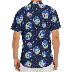 Astronaut Alien Cat Print Men's Deep V-Neck Shirt