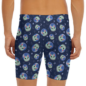 Astronaut Alien Cat Print Men's Long Boxer Briefs