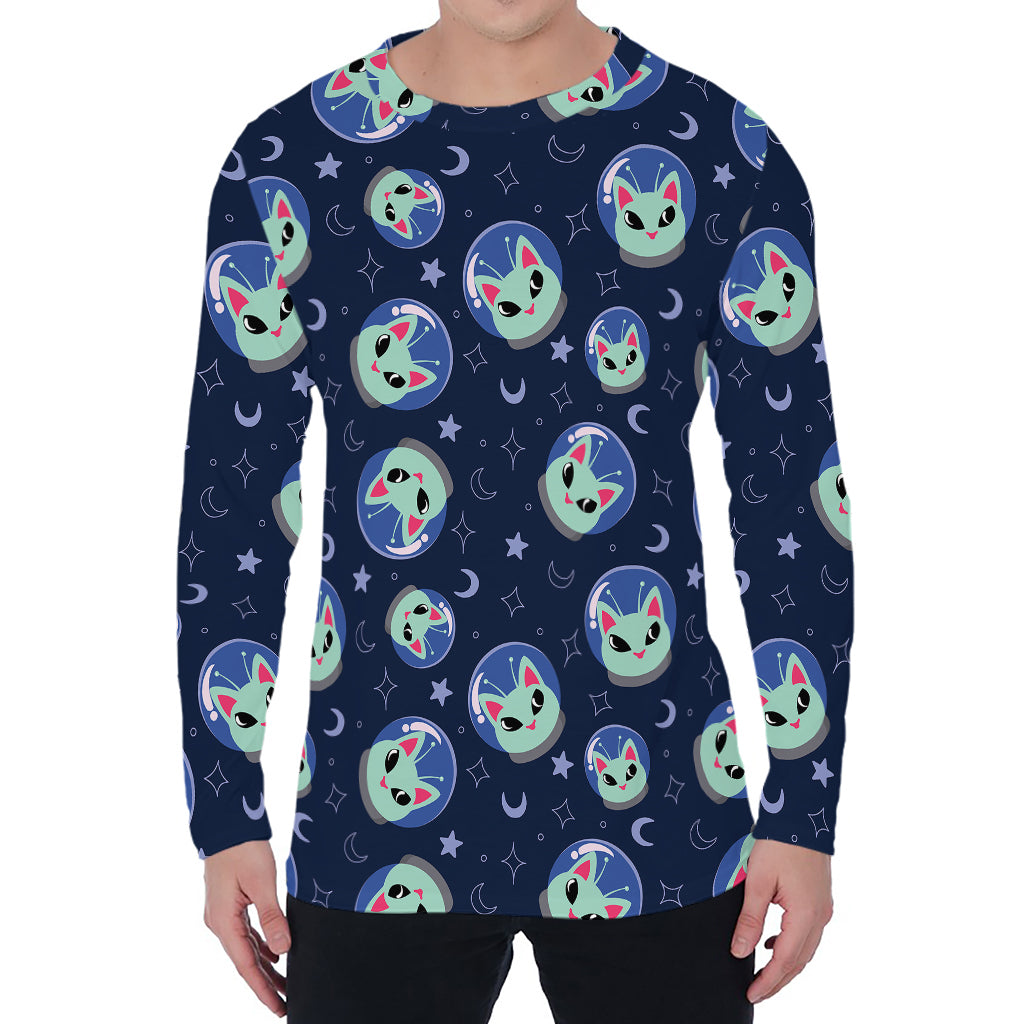 Astronaut Alien Cat Print Men's Long Sleeve T-Shirt
