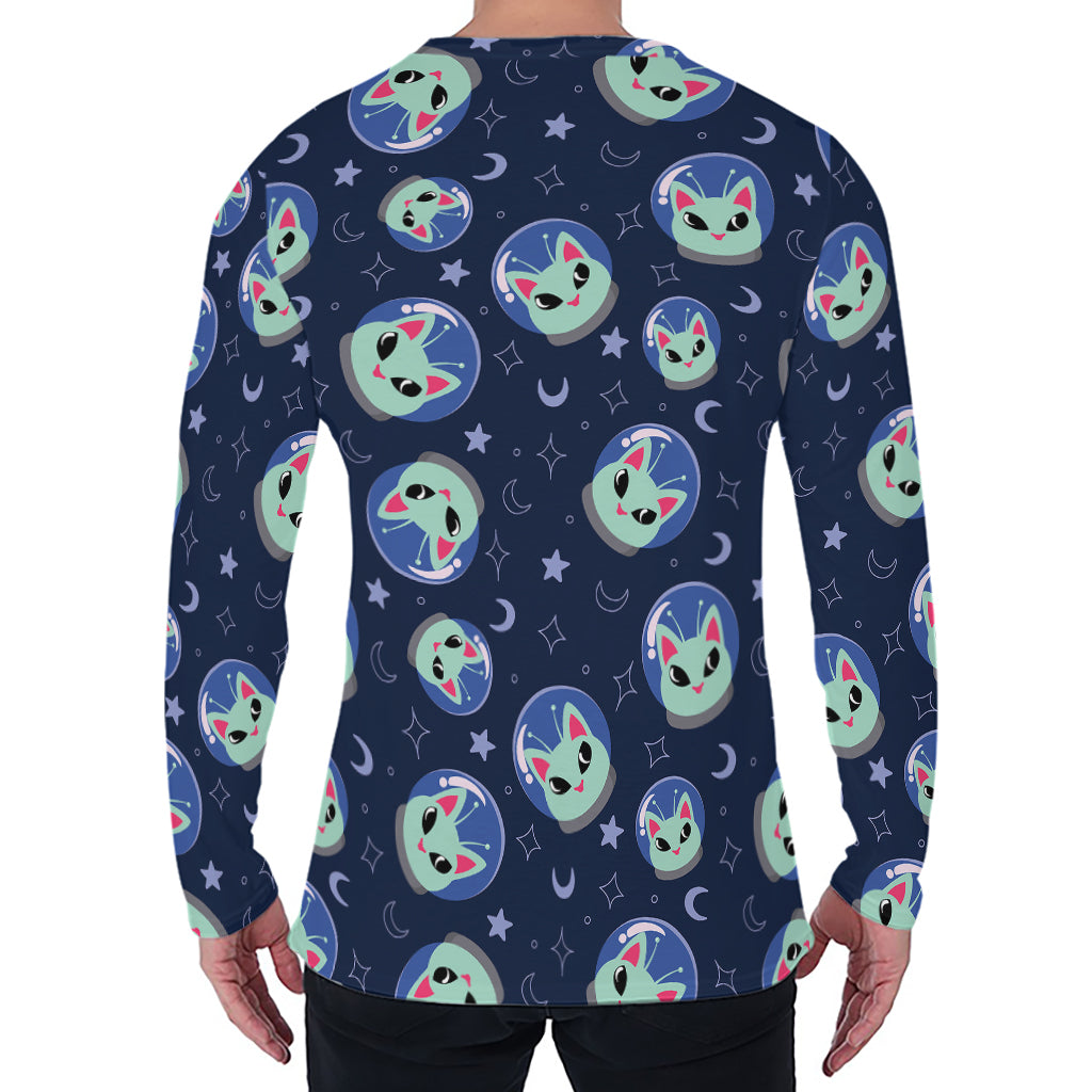 Astronaut Alien Cat Print Men's Long Sleeve T-Shirt