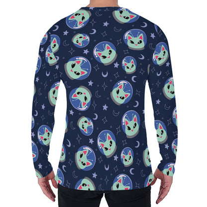 Astronaut Alien Cat Print Men's Long Sleeve T-Shirt