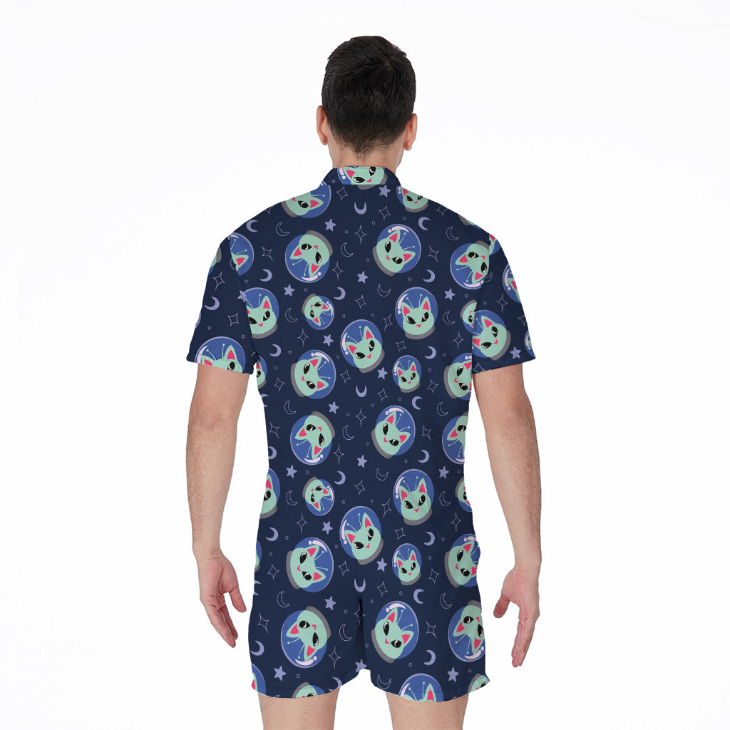 Astronaut Alien Cat Print Men's Rompers