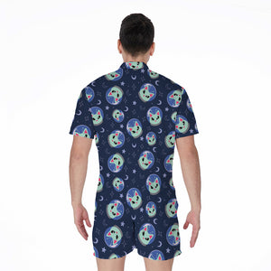 Astronaut Alien Cat Print Men's Rompers