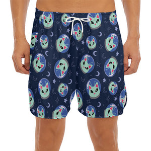 Astronaut Alien Cat Print Men's Split Running Shorts