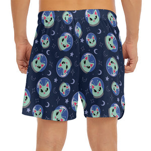 Astronaut Alien Cat Print Men's Split Running Shorts