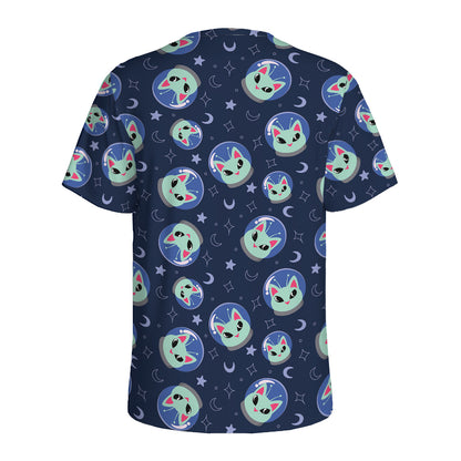 Astronaut Alien Cat Print Men's Sports T-Shirt