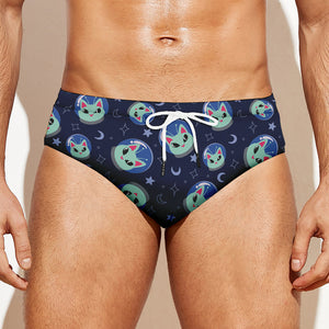 Astronaut Alien Cat Print Men's Swim Briefs