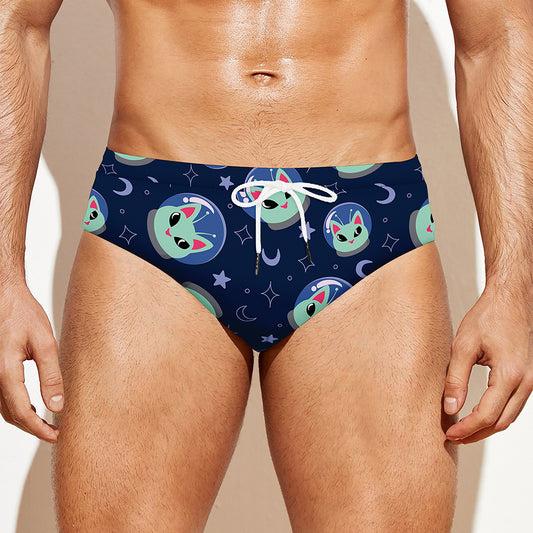 Astronaut Alien Cat Print Men's Swim Briefs