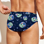 Astronaut Alien Cat Print Men's Swim Briefs