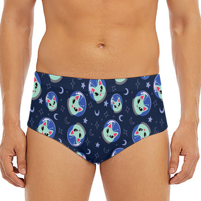 Astronaut Alien Cat Print Men's Triangle Swim Briefs