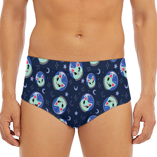 Astronaut Alien Cat Print Men's Triangle Swim Briefs