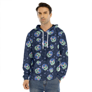 Astronaut Alien Cat Print Men's Velvet Pullover Hoodie