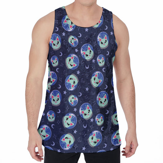 Astronaut Alien Cat Print Men's Velvet Tank Top