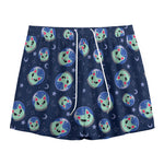 Astronaut Alien Cat Print Mesh Shorts