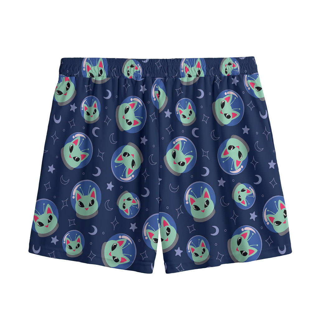 Astronaut Alien Cat Print Mesh Shorts