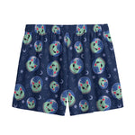 Astronaut Alien Cat Print Mesh Shorts