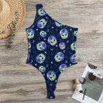 Astronaut Alien Cat Print One Shoulder Bodysuit