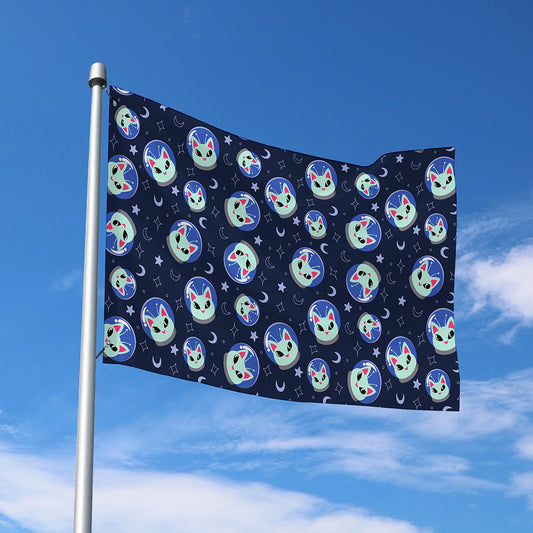 Astronaut Alien Cat Print Polyester Flag