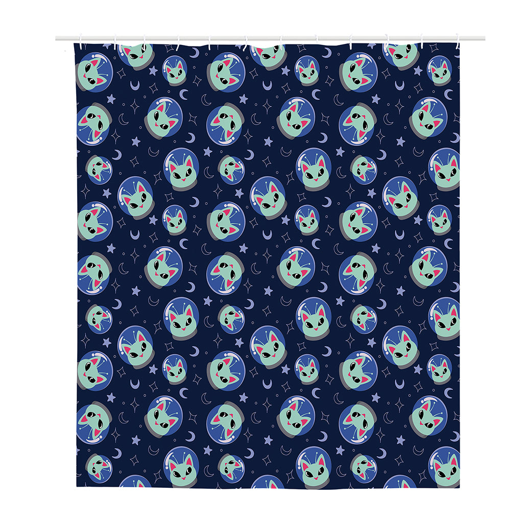 Astronaut Alien Cat Print Polyester Shower Curtain