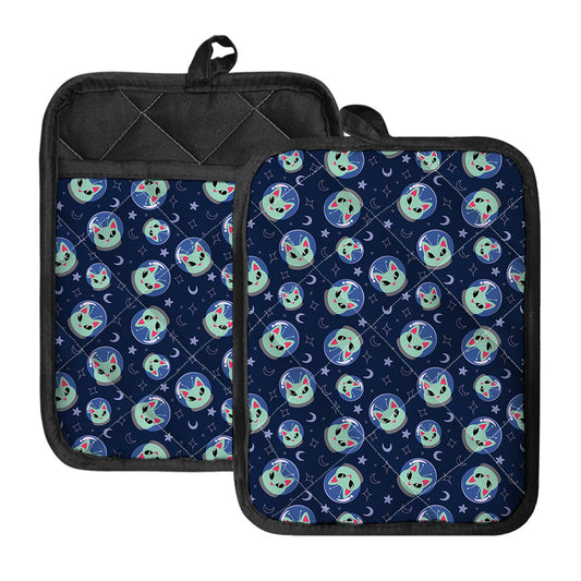 Astronaut Alien Cat Print Pot Holders With Pocket