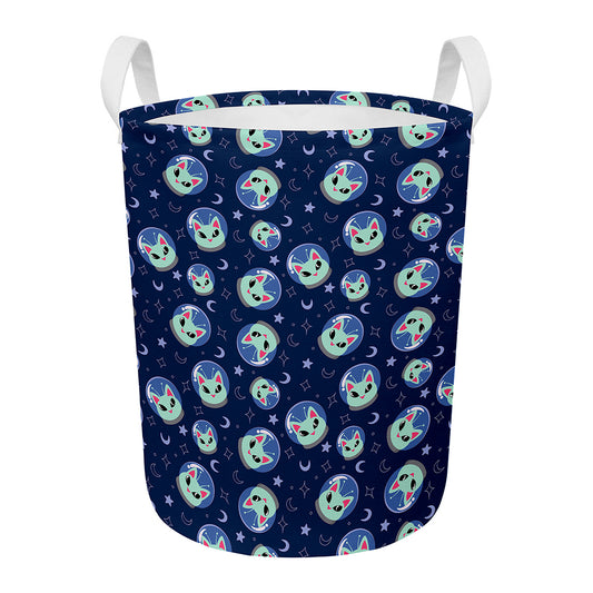 Astronaut Alien Cat Print Round Laundry Basket