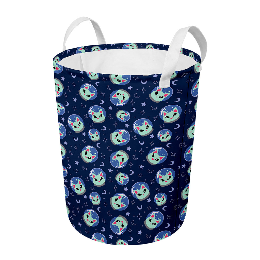 Astronaut Alien Cat Print Round Laundry Basket
