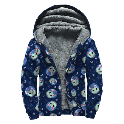 Astronaut Alien Cat Print Sherpa Lined Zip Up Hoodie