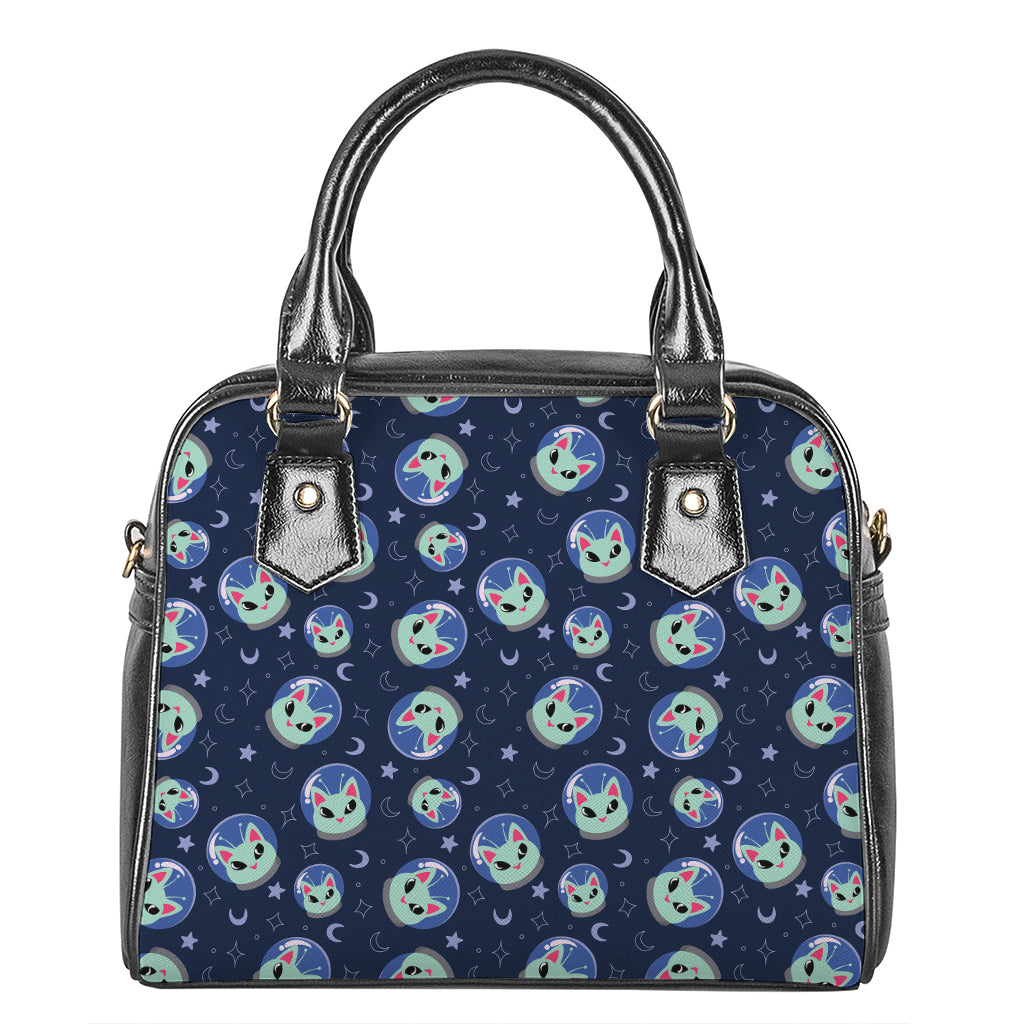 Astronaut Alien Cat Print Shoulder Handbag