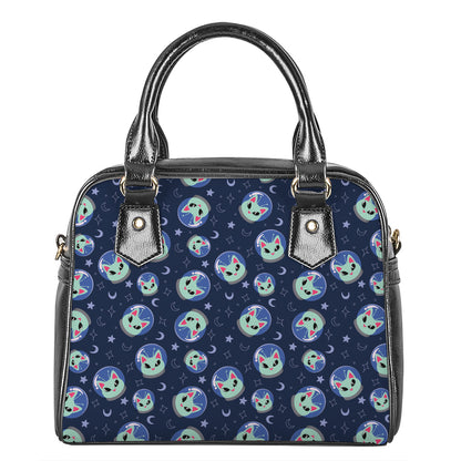 Astronaut Alien Cat Print Shoulder Handbag