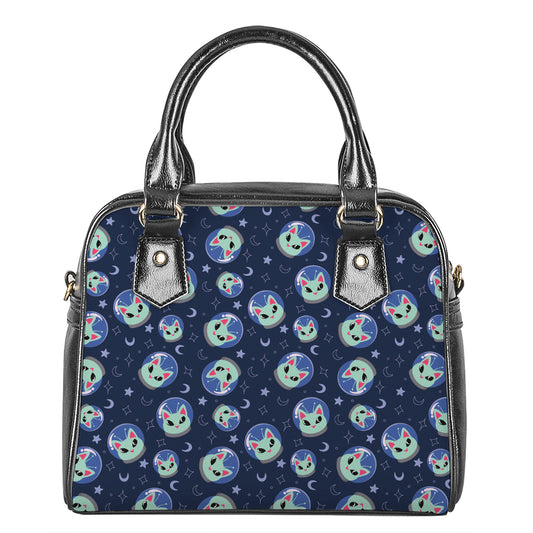 Astronaut Alien Cat Print Shoulder Handbag