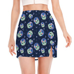 Astronaut Alien Cat Print Side Slit Mini Skirt