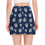 Astronaut Alien Cat Print Side Slit Mini Skirt