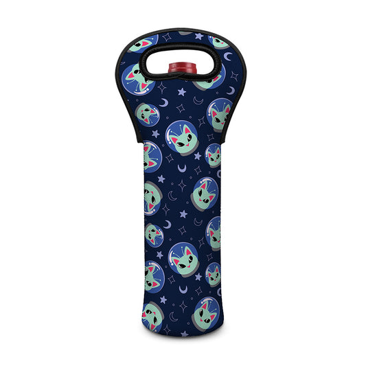 Astronaut Alien Cat Print Single Neoprene Wine Tote