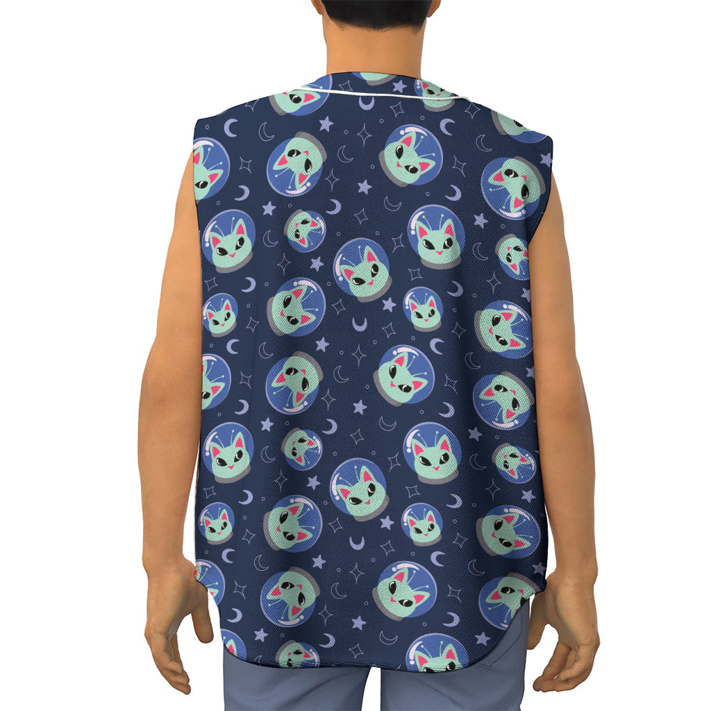 Astronaut Alien Cat Print Sleeveless Baseball Jersey