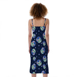 Astronaut Alien Cat Print Slim Fit Midi Cami Dress