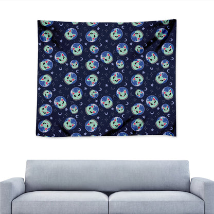 Astronaut Alien Cat Print Tapestry