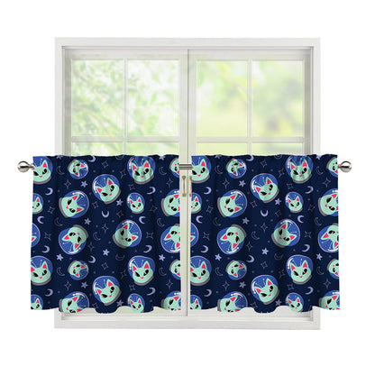 Astronaut Alien Cat Print Tier Curtains