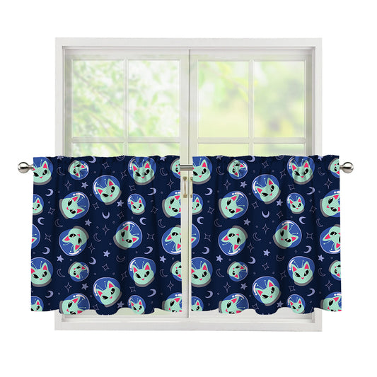 Astronaut Alien Cat Print Tier Curtains