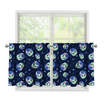 Astronaut Alien Cat Print Tier Curtains
