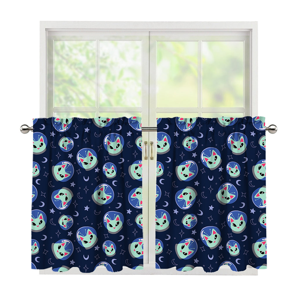 Astronaut Alien Cat Print Tier Curtains