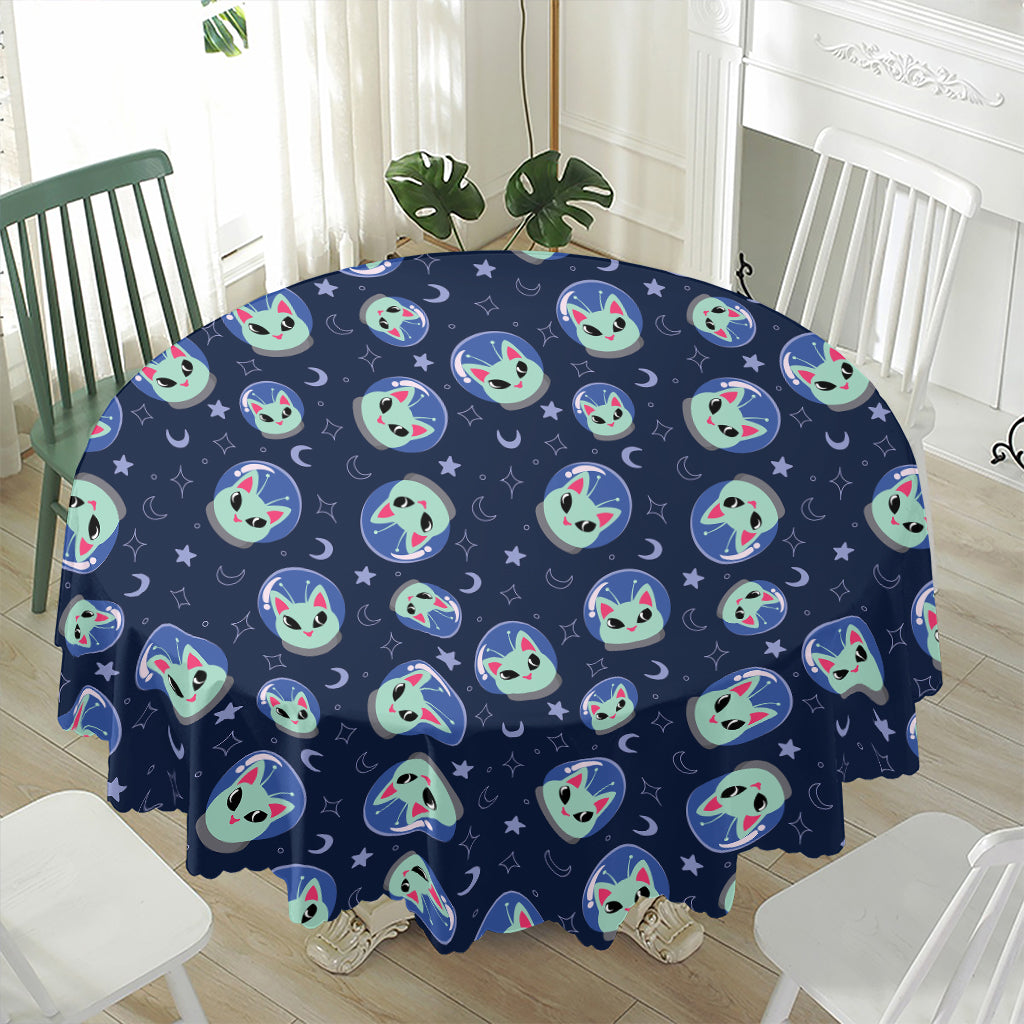 Astronaut Alien Cat Print Waterproof Round Tablecloth