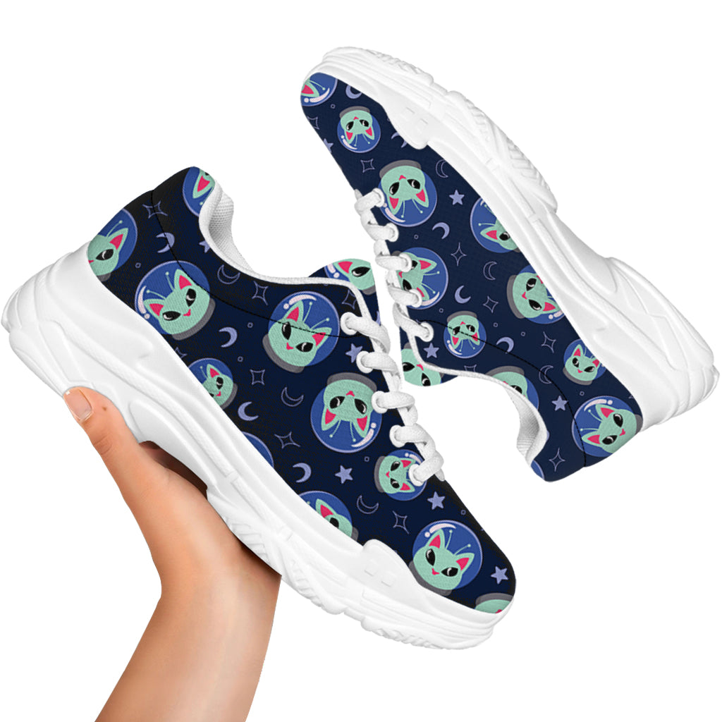 Astronaut Alien Cat Print White Chunky Shoes