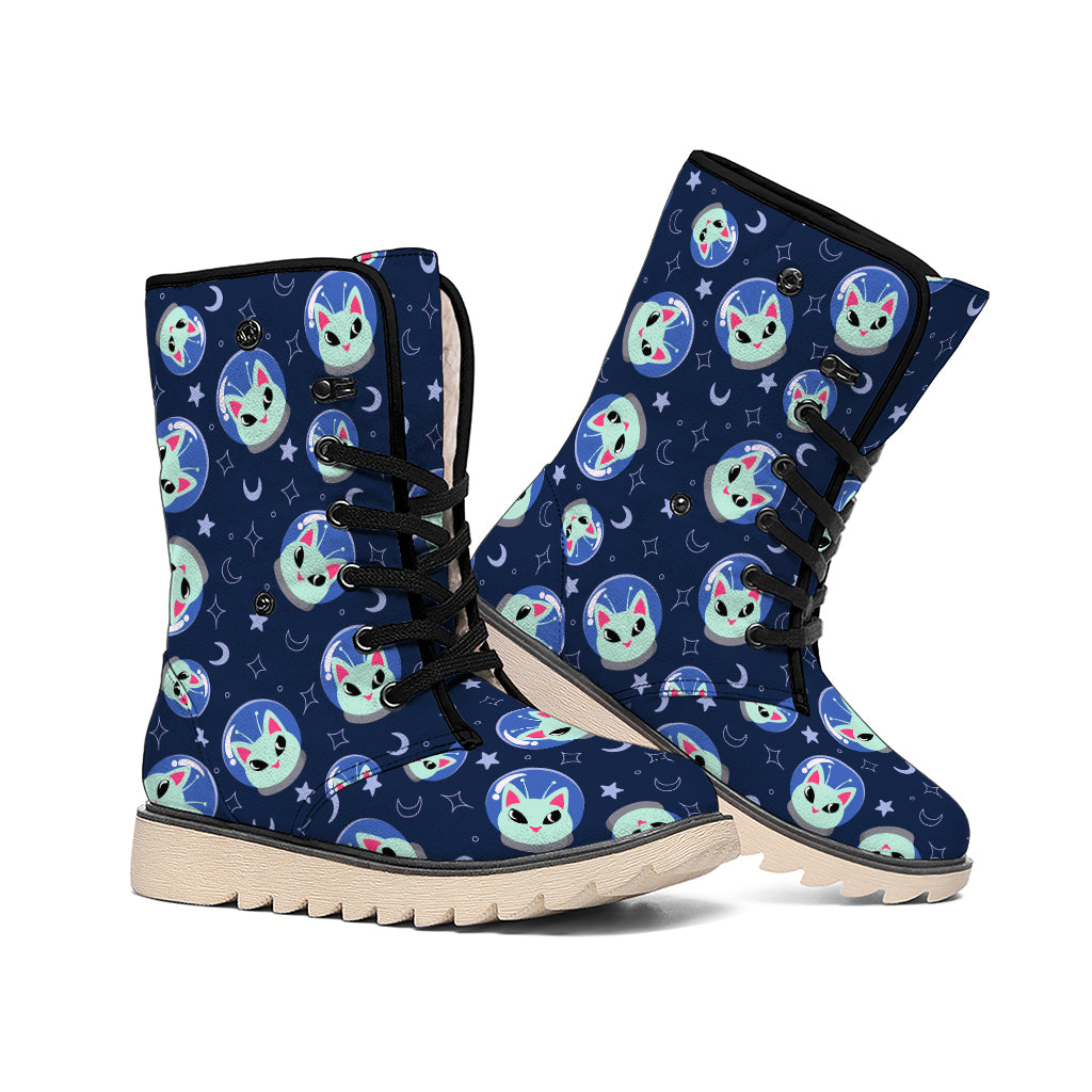 Astronaut Alien Cat Print Winter Boots