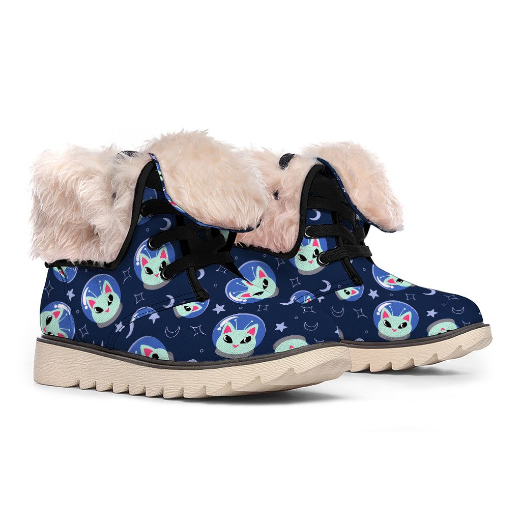 Astronaut Alien Cat Print Winter Boots