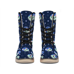 Astronaut Alien Cat Print Winter Boots