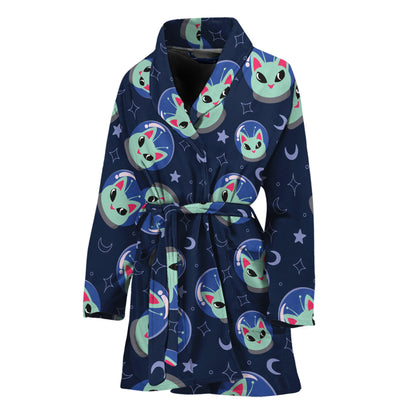 Astronaut Alien Cat Print Women's Bathrobe